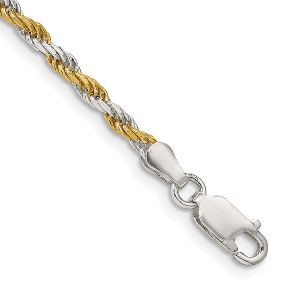 Sterling Silver And Vermeil 2.5mm Diamond-cut Rope Chain - Birthstone Company