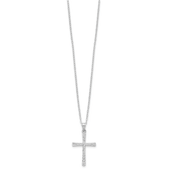 Platinum-Plated Sterling Silver Diamond Cross Necklace Gift Ready