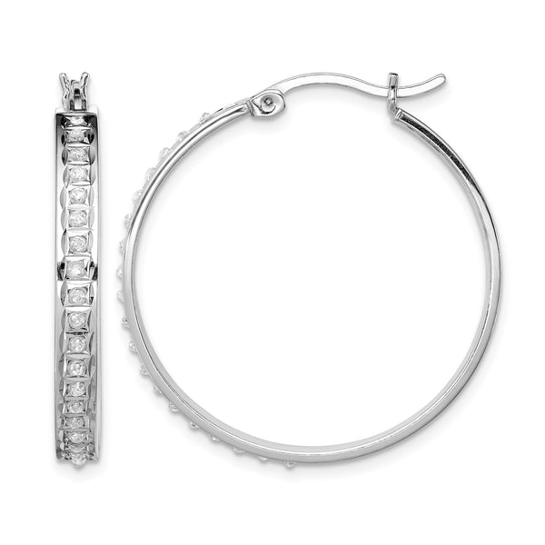 Sterling Silver Platinum-Plated Diamond Hoop Earrings 30mm Elegant Polished Finish - Birthstone Company
