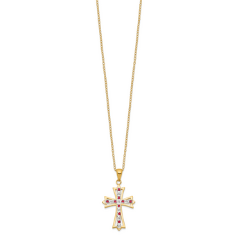 Gold-Plated Sterling Silver Ruby Diamond Cross Necklace