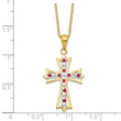 Gold-Plated Sterling Silver Ruby Diamond Cross Necklace