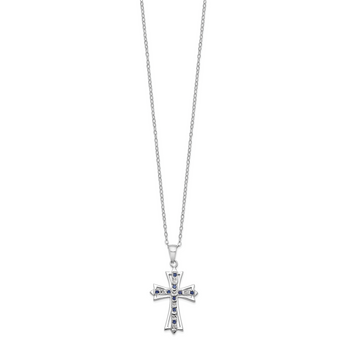 Sterling Silver Diamond and Sapphire Cross Necklace