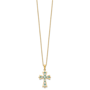 Sterling Silver Gold-Plated Diamond Emerald Cross Necklace 18 Inch
