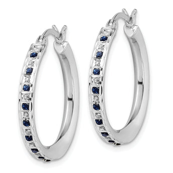 Sterling Silver Platinum-Plated Sapphire Diamond Hoop Earrings Elegant