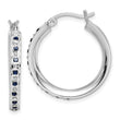 Sterling Silver Platinum-Plated Sapphire Diamond Hoop Earrings Elegant