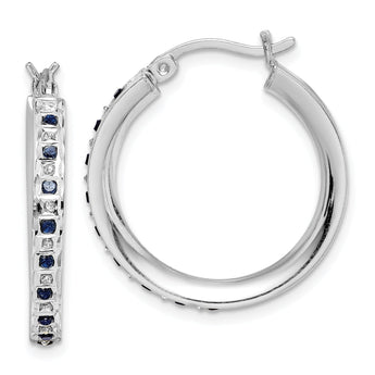 Sterling Silver Platinum-Plated Sapphire Diamond Hoop Earrings Elegant