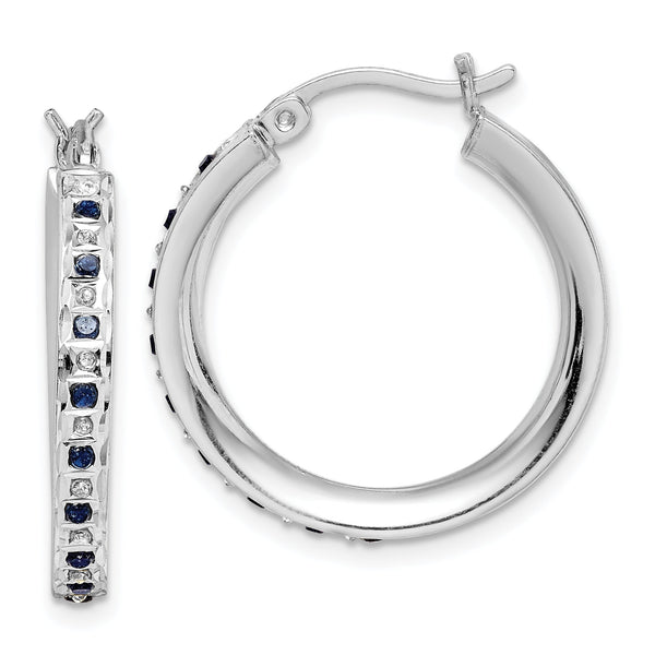 Sterling Silver Platinum-Plated Sapphire Diamond Hoop Earrings Elegant