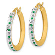 18K Gold-Plated Sterling Silver Diamond & Emerald Hoop Earrings Polished & Elegant - Birthstone Company