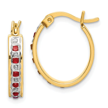 18K Gold-Plated Sterling Silver Ruby and Diamond Mystique Oval Hoop Earrings