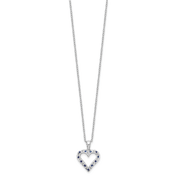 Sterling Silver Platinum-Plated Heart Necklace with Diamond & Sapphire