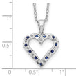 Sterling Silver Platinum-Plated Heart Necklace with Diamond & Sapphire