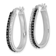 Sterling Silver Platinum-Plated Black & White Diamond Hoop Earrings Elegant Hinged Design