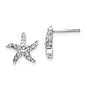 Sterling Silver Diamond Mystique Starfish Earrings Polished, Platinum-Plated, 12mm