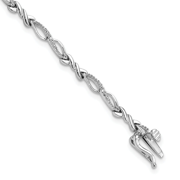 Sterling Silver Diamond Bracelet with Rhodium Elegance 7-Inch Polished Finish