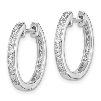 Sterling Silver Diamond Huggie Hoop Earrings with Rhodium Finish