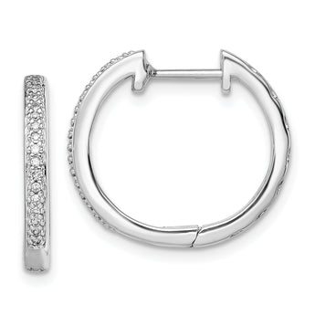 Sterling Silver Diamond Huggie Hoop Earrings with Rhodium Finish