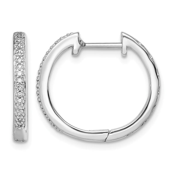 Sterling Silver Diamond Huggie Hoop Earrings with Rhodium Finish - Birthstone Company