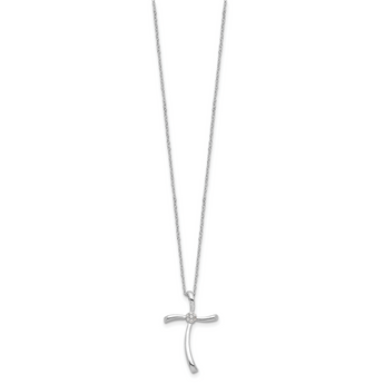 925 Sterling Silver Diamond Cross Necklace Polished Rhodium-Plated