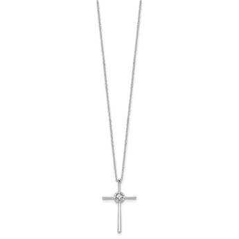 Sterling Silver Diamond Eternal Life Cross Necklace with Rhodium Polish