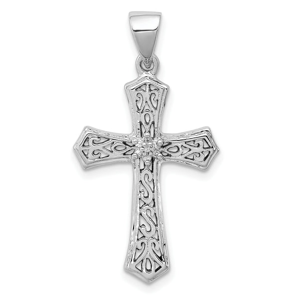Sterling Silver Rhodium Diamond Cross Pendant - Birthstone Company
