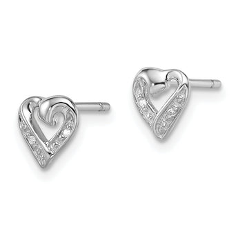 Diamond Heart Stud Earrings in Sterling Silver