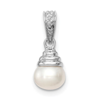 Sterling Silver Rhodium 5-6mm FW Cultured Pearl & Diamond Pendant - Birthstone Company