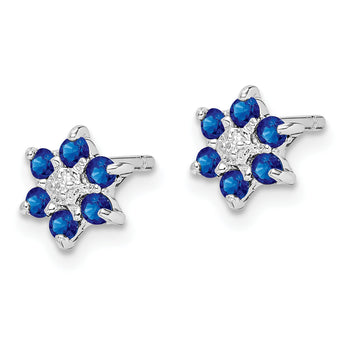 Sapphire & Diamond Button Stud Earrings in Sterling Silver