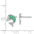 Sterling Silver Rhodium Emerald & Diamond Dolphin Post Earrings