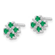 Sterling Silver Rhodium Emerald & Diamond Post Earrings - Birthstone Company