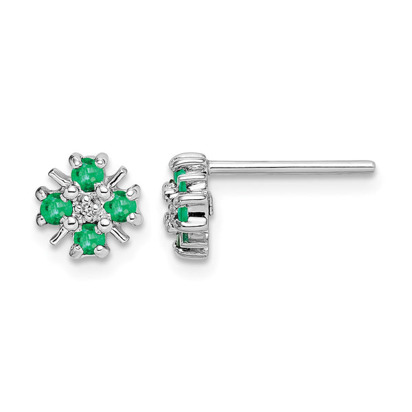 Sterling Silver Rhodium Emerald & Diamond Post Earrings - Birthstone Company