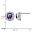 Sterling Silver Rhodium Plated Amethyst and Diamond Post Earrings - Birthstone Company