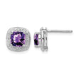 Sterling Silver Rhodium Plated Amethyst and Diamond Post Earrings - Birthstone Company