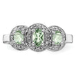 Sterling Silver Rhodium Green Quartz & Diamond Ring