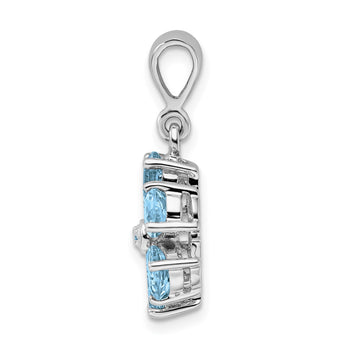 Sterling Silver Rhodium Light Swiss Blue Topaz & Diamond Flower Pendant - Birthstone Company