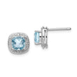 Sterling Silver 925 Blue Topaz and Diamond Earrings with Rhodium Plating