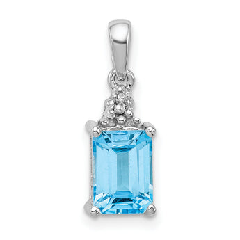 Sterling Silver Rhodium-plated Light Swiss Blue Topaz & Diamond Pendant