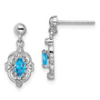 Sterling Silver Blue Topaz and Diamond Drop Earrings with Rhodium Finish