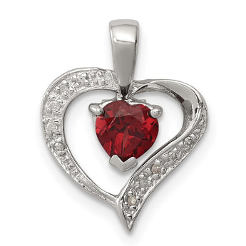 Sterling Silver Rhodium Heart Garnet & Diamond Heart Pendant - Birthstone Company
