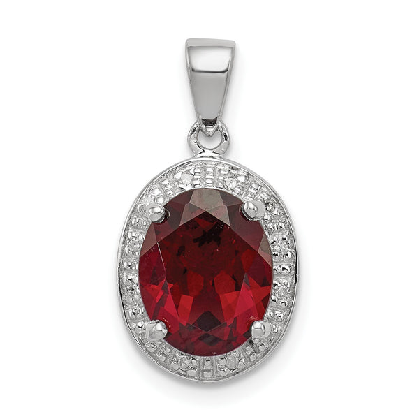Sterling Silver Rhodium Garnet & Diamond Pendant - Birthstone Company