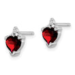 Sterling Silver Rhodium Plated Heart Garnet and Diamond Post Earrings - Birthstone Company