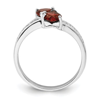 Sterling Silver Rhodium Garnet Heart Ring - Birthstone Company