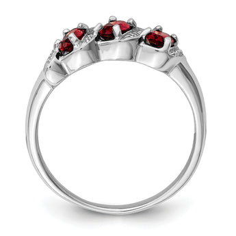 Sterling Silver Rhodium-plated 3 Stone Garnet & Diamond Ring - Birthstone Company