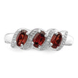 Sterling Silver Rhodium-plated 3 Stone Garnet & Diamond Ring - Birthstone Company