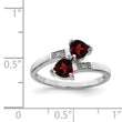 Sterling Silver Rhodium Garnet & Diamond Heart Ring