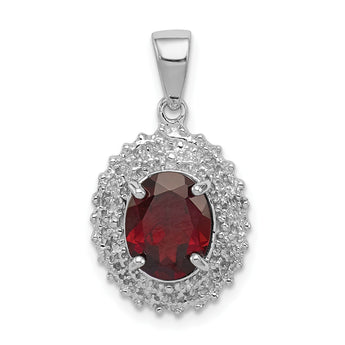 Sterling Silver Rhodium Garnet & Diamond Pendant - Birthstone Company
