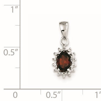 Sterling Silver Rhodium Garnet & Diamond Pendant - Birthstone Company