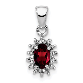Sterling Silver Rhodium Garnet & Diamond Pendant - Birthstone Company