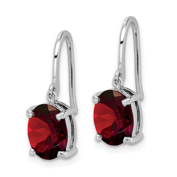 Sterling Silver Rhodium Plated Garnet Drop Earrings Natural Oval Stones, Polished Finish - Birthstone Company