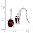 Sterling Silver Rhodium Plated Garnet Drop Earrings Natural Oval Stones, Polished Finish