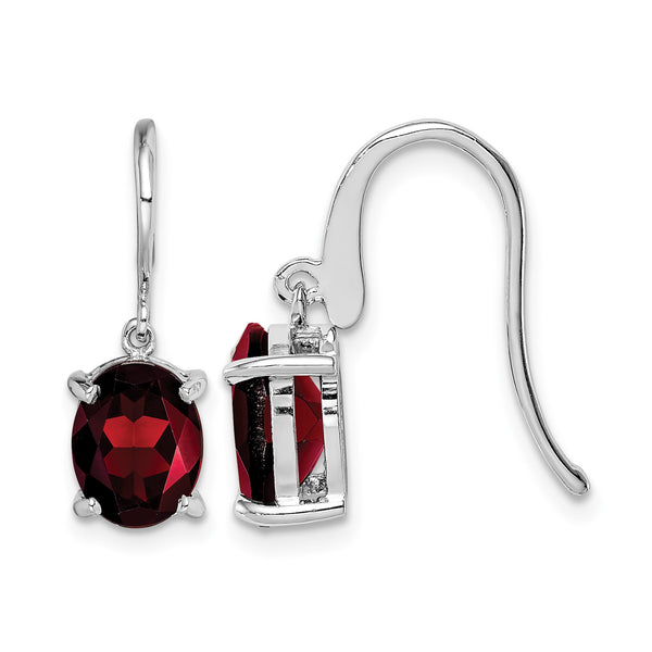 Sterling Silver Rhodium Plated Garnet Drop Earrings Natural Oval Stones, Polished Finish - Birthstone Company